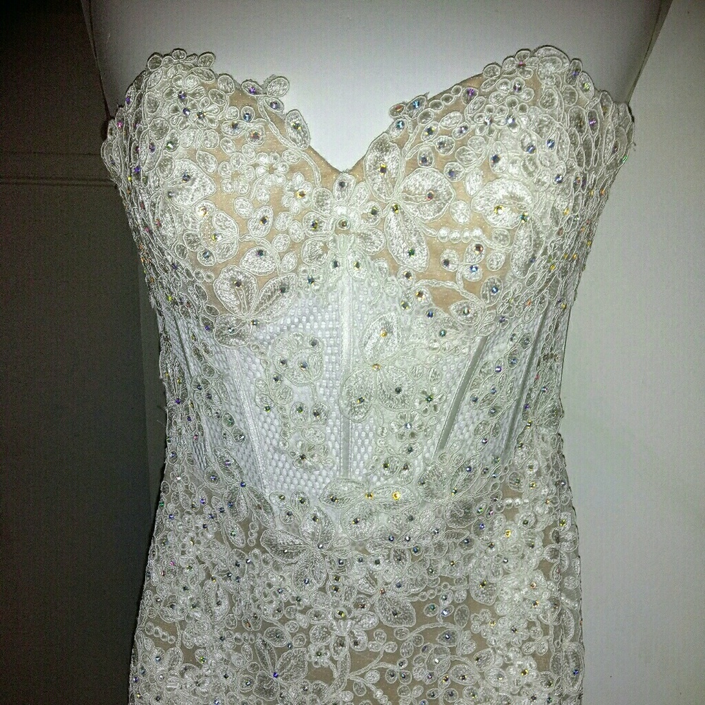 Jasz Couture Ivory/Nude Lace Dress 5926